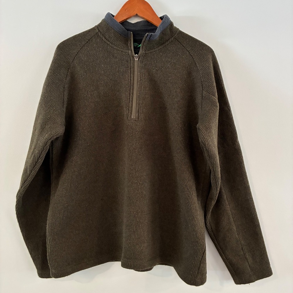 EMS Pullover Men L Green 1/4 Zip Wool Blend Rib Sweater Gorp Hike Outdoor Cabin